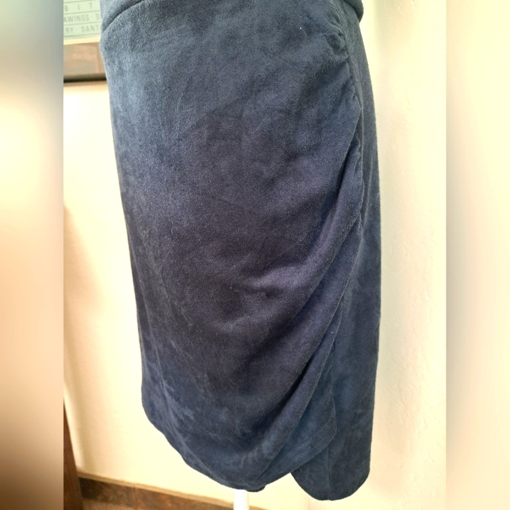 Aqua Navy Sleeveless Halter Neck Mini Bodycon Faux Suede Dress Size Large - Picture 4 of 8